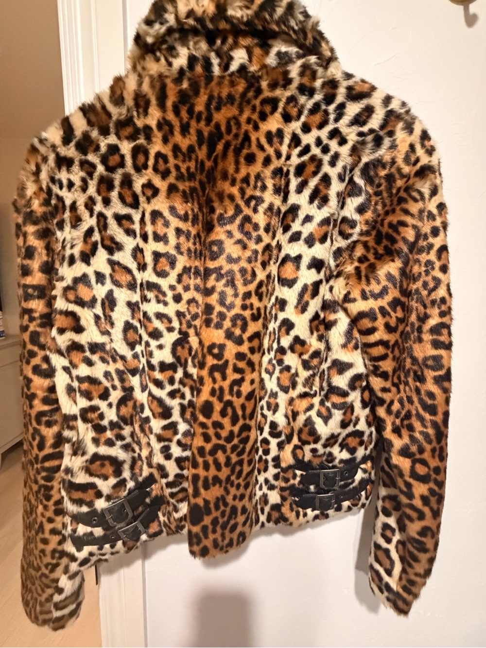 Rebecca Minkoff S Hudson Faux Fur Moto Jacket Leopard Print - Picture 5 of 6